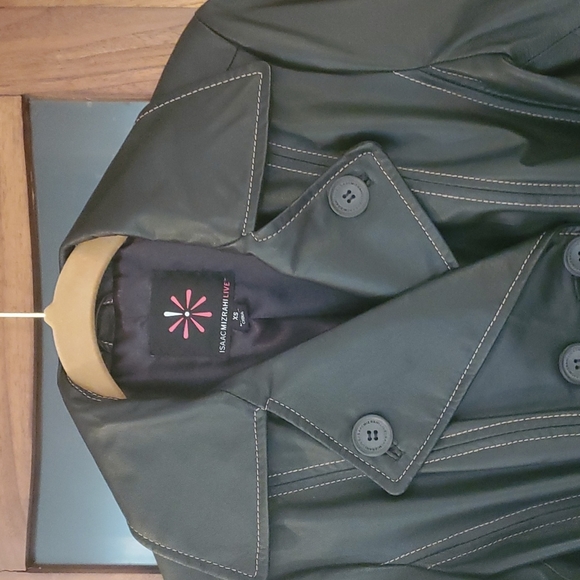 Issacmizrahilive black leather coat with tie belt size xs - Picture 2 of 7